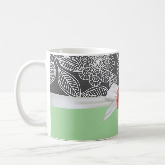Rose Luxury Green Floral Damask Tasse (Links)