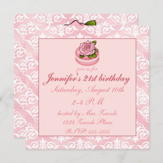 Rose Macarons Einladung (Vorne/Hinten)