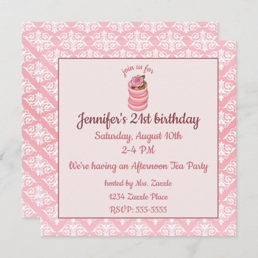 Rose Macarons Geburtstag Einladung (Vorne/Hinten)