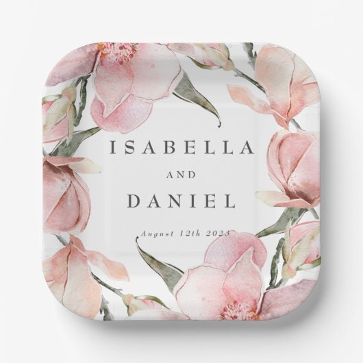 Rose Magnolia Custom Wedding Napkins Pappteller (Vorderseite)