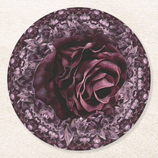 Rose Mandala Runder Pappuntersetzer (Vorderseite)