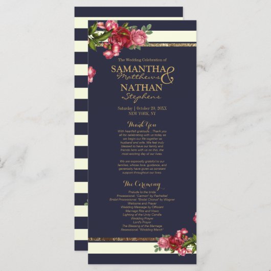 Rose, Marinebänder und Hochzeitsprogramme Programm (Vorne/Hinten)