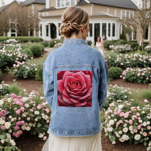 Rose Mark Denim Jacket with Elegant Floral Accent Jeansjacke (Hochzeit Rückseite)