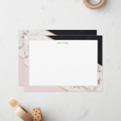 Rose Marmor elegant geometrisch monogramm Mitteilungskarte (Vorderseite/Rückseite Beispiel)