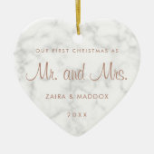 Rose Marmor Gold Mr. and Mrs. Our First Christmas Keramik Ornament (Vorne)