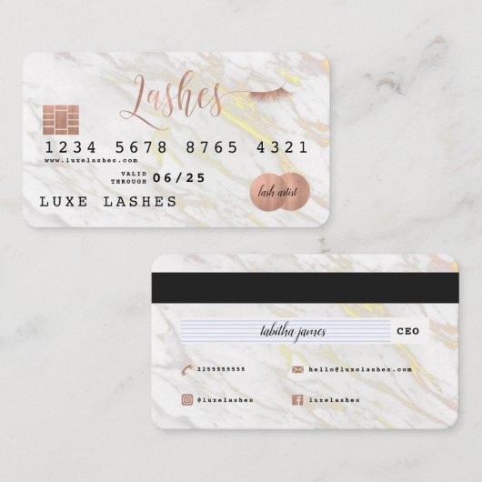 Rose + Marmor-Kreditkarte Lash-Visitenkarten Visitenkarte (Vorne/Hinten)