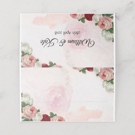 Rose maßgeschneiderte Hochzeiten Platzkarten (Außenseite Aufgefaltet)