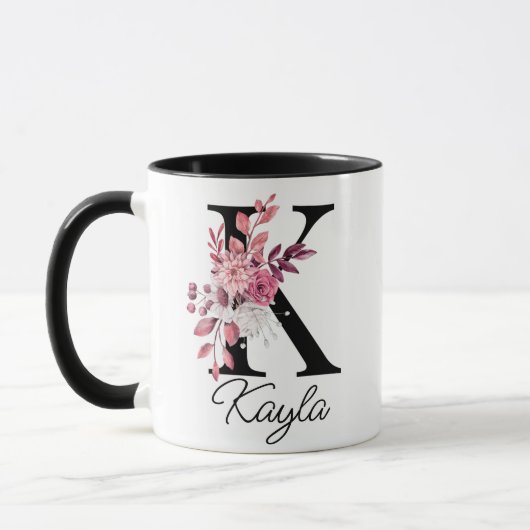 Rose Mauve Floral Letter K Monogram Initial Tasse (Links)