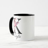 Rose Mauve Floral Letter K Monogram Initial Tasse (Vorderseite Links)