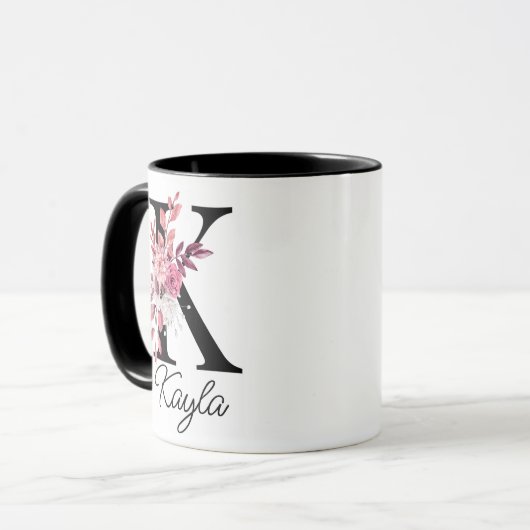 Rose Mauve Floral Letter K Monogram Initial Tasse (Vorderseite Links)