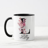 Rose Mauve Floral Letter L Monogram Initial Tasse (Links)