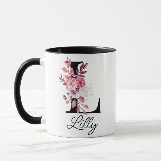 Rose Mauve Floral Letter L Monogram Initial Tasse (Links)