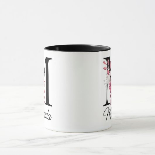 Rose Mauve Floral Letter M Monogram Initial Tasse (Zentrum)