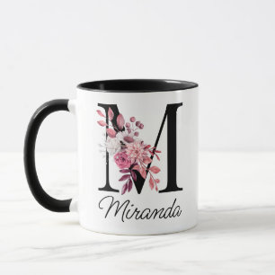 Rose Mauve Floral Letter M Monogram Initial Tasse