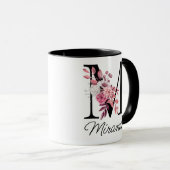 Rose Mauve Floral Letter M Monogram Initial Tasse (VorderseiteRechts)