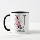 Rose Mauve Floral Letter U Monogram Initial Tasse (Links)
