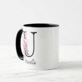 Rose Mauve Floral Letter U Monogram Initial Tasse (Vorderseite Links)