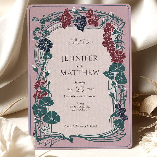 Rose Mauve Maroon Red Sage Wedding Einladung