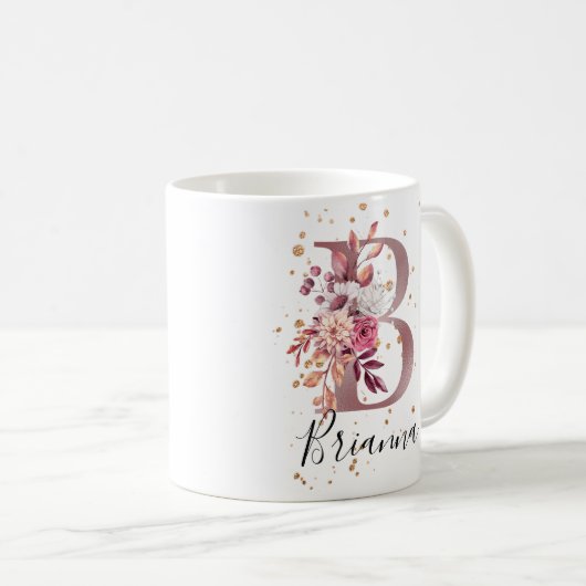 Rose Mauve Pink Floral Monogram Letter B Kaffeetasse (VorderseiteRechts)