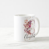 Rose Mauve Pink Floral Monogram Letter C Kaffeetasse (VorderseiteRechts)