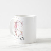 Rose Mauve Pink Floral Monogram Letter C Kaffeetasse (Vorderseite Links)