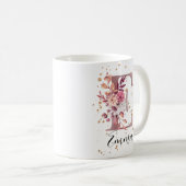 Rose Mauve Pink Floral Monogram Letter E Kaffeetasse (VorderseiteRechts)