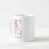 Rose Mauve Pink Floral Monogram Letter E Kaffeetasse (Vorderseite Links)