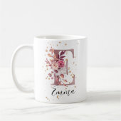 Rose Mauve Pink Floral Monogram Letter E Kaffeetasse (Links)