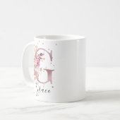 Rose Mauve Pink Floral Monogram Letter G Kaffeetasse (Vorderseite Links)
