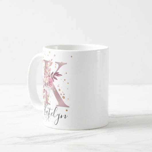 Rose Mauve Pink Floral Monogram Letter K Kaffeetasse (Vorderseite Links)