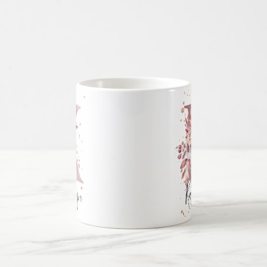 Rose Mauve Pink Floral Monogram Letter K Kaffeetasse (Mittel)