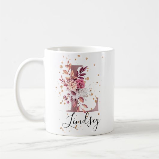 Rose Mauve Pink Floral Monogram Letter L Kaffeetasse (Links)