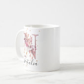 Rose Mauve Pink Floral Monogram Letter N Kaffeetasse (Vorderseite Links)