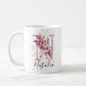 Rose Mauve Pink Floral Monogram Letter N Kaffeetasse (Links)