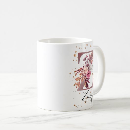 Rose Mauve Pink Floral Monogram Z Kaffeetasse (VorderseiteRechts)
