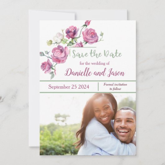 Rose Mauve und Sage Foto Save the Date Ankündigung (Vorderseite)