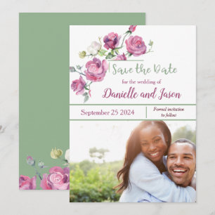 Rose Mauve und Sage Foto Save the Date Ankündigung