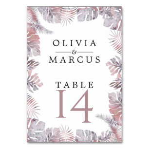 Rose Mauve Watercolor Tropic Blätter Tischnummer