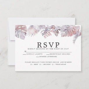 Rose Mauve Watercolor Tropical Blätter RSVP Karte