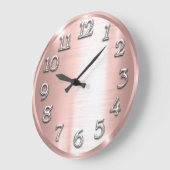 Rose Metallische arabische Zahlen Silbergrau Große Wanduhr (Winkel)