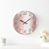 Rose Metallische arabische Zahlen Silbergrau Große Wanduhr (Zuhause)