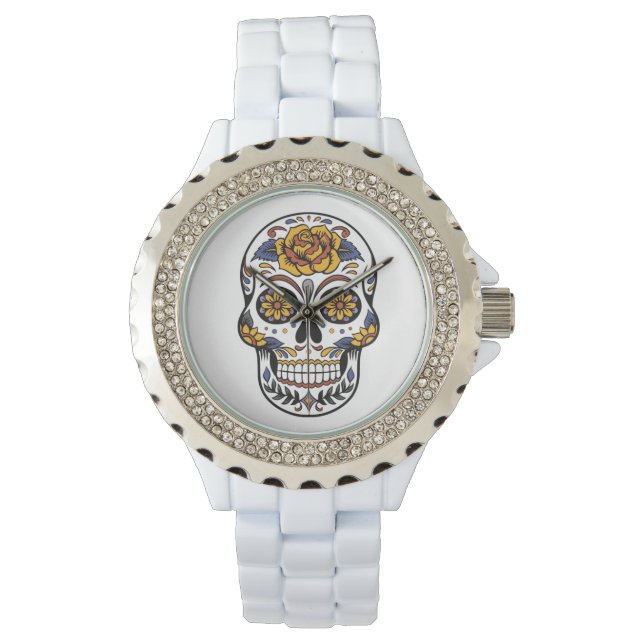 Rose Mexican Sugar Skull Day of the Dead Armbanduhr (Vorderseite)