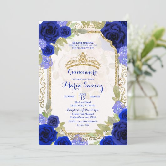 Rose mexikanische Girl Charra Mis Quince Einladung (Stehend Vorderseite)