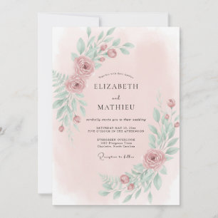 Rosé-Mint-Ranken-Hochzeit Einladung