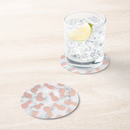 Rose mit Ananas auf Marmor Runder Pappuntersetzer (Vor Ort)