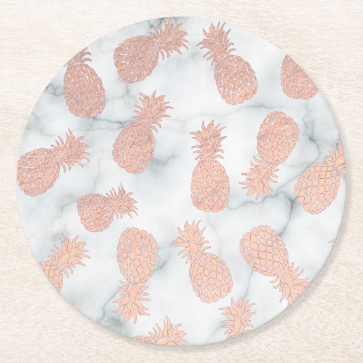 Rose mit Ananas auf Marmor Runder Pappuntersetzer (Vorderseite)