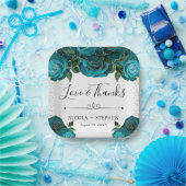 Rose mit Aquamariner Wasserfarbe und Goldmedaille Pappteller (Party)