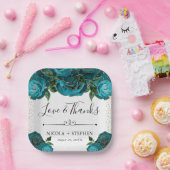 Rose mit Aquamariner Wasserfarbe und Goldmedaille Pappteller (Party)