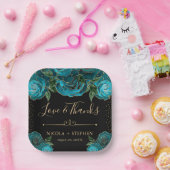 Rose mit Aquamariner Wasserfarbe und Goldmedaille Pappteller (Party)