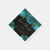 Rose mit Aquamariner Wasserfarbe und Goldmedaille Serviette (Ecke)